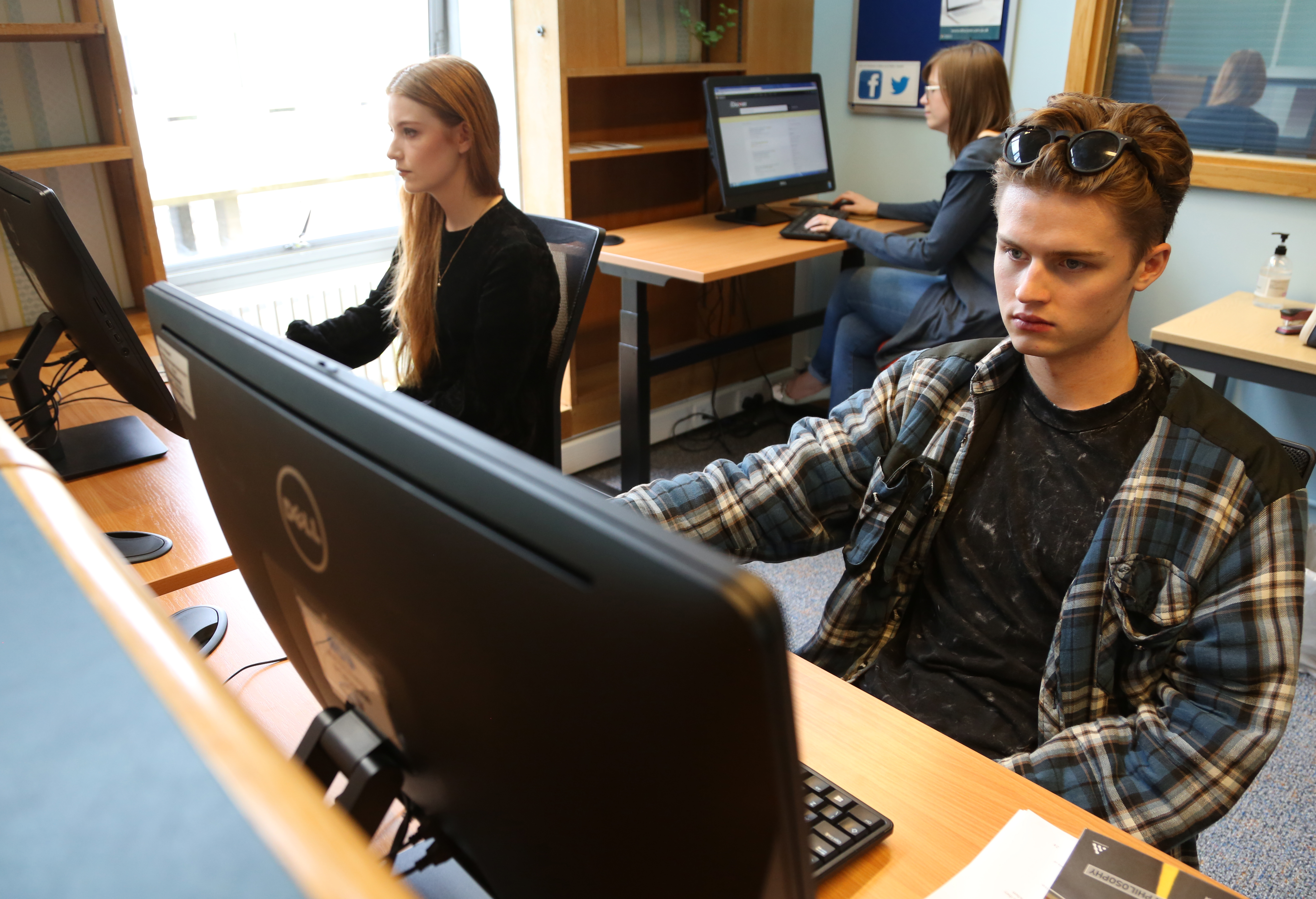 Students in library pc area